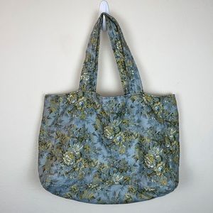 Blue Cotton Floral Quilted Tote Bag